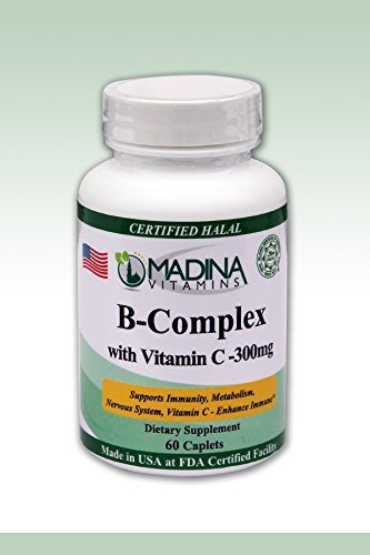 Madina Vitamins - Halal B Complex with Vitamin C 300mg (60 Caplets) by Madina Vitamins