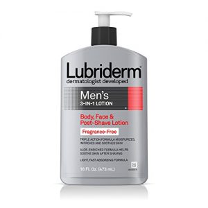 Lubriderm Men's 3-In-1 Unscented Lotion Enriched with Soothing Aloe for Body and Face, Non-Greasy Post Shave Moisturizer, Fragrance-Free, 16 fl. oz