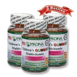3X Madina Vitamins Children's Gummy Multi Vitamins, Complete Multivitamin Gummies (90 Fruit Flavor Gummies Per Bottle) Made in USA - Halal Vitamins