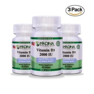 Madina Vitamins Vitamin D3 2000IU Softgels (3PACK), Joint, Bones and Immune System Support (Daily Supplement) Made in USA - Halal Vitamins