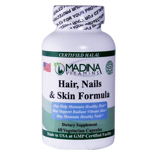 Madina Vitamins Hair, Nails & Skin Vitamins with Zinc, Biotin and Vitamin A, B, C & E (60 Veggie Capsules) Made in USA - Halal Vitamins