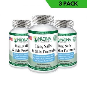 Madina Vitamins Hair, Nails & Skin Formula Vitamins (3 Pack - 60 Veggie Capsules Per Bottle) Made in USA - Halal Vitamins
