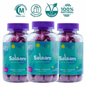 Salaam Nutritionals Halal Calcium + Vitamin D Gummies - Bone Support for Kids - Vegetarian, Kosher, Gluten, Dairy, Nut Free (3 Packs - 180 Total Count)