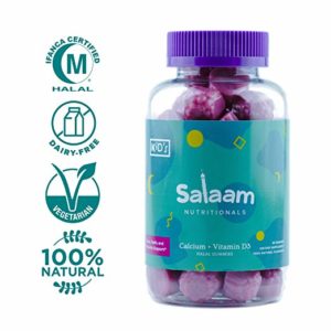 Salaam Nutritionals Halal Calcium + Vitamin D Gummies – Bone Support for Kids and Adults –Vegetarian, Kosher, Gluten, Dairy, & Nut Free (60 Count)