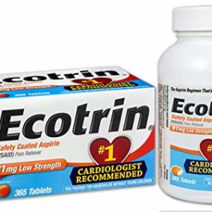 Ecotrin Low Strength, 81 mg, 1 Cardiologist Recommended, Safety Coated Aspirin-Pain Reliever, 365 Tablets