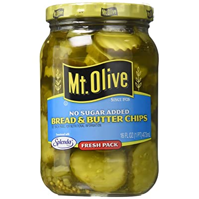 Mt. Olive Bread & Butter Chips, No Sugar Added 16 Oz (Pack of 3)