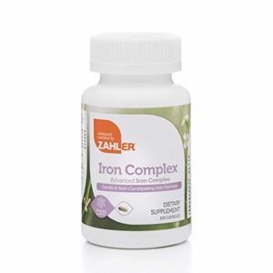 Zahlers Iron Complex, Complete Blood Building Iron Supplement with Ferrochel, Easy on the Stomach Iron Pills with Vitamin C, Optimal Absorption, Kosher Certified Iron Vitamins, 100 Capsules