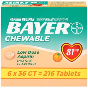 Bayer Low Dose Baby Aspirin For Adult Use chewable orange 6 boxes of 36 = 216 tablets
