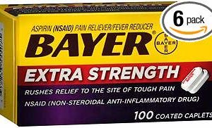 Bayer Extra Strength Aspirin Caplets - 100 Coated Caplets, Pack of 6