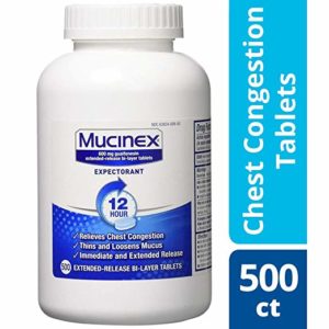 Chest Congestion, Mucinex 12 Hour Extended Release Tablets, 500ct, 600 mg Guaifenesin with extended relief of chest congestion caused by excess mucus, thins and loosens mucus