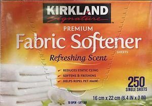 Kirkland Signature Fabric Softener Sheets, Refreshing Scent, 250 Single Sheets