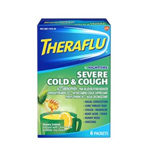 Theraflu Nighttime Severe Cold & Cough Honey Lemon Infused with Chamomile & White Tea Hot Liquid Powder for Cough & Cold Relief, 6 count