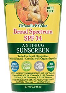 Badger - Sunscreen All Natural Insect Repellent Cream Water Resistant Anti-Bug 34 SPF -2.9 oz.