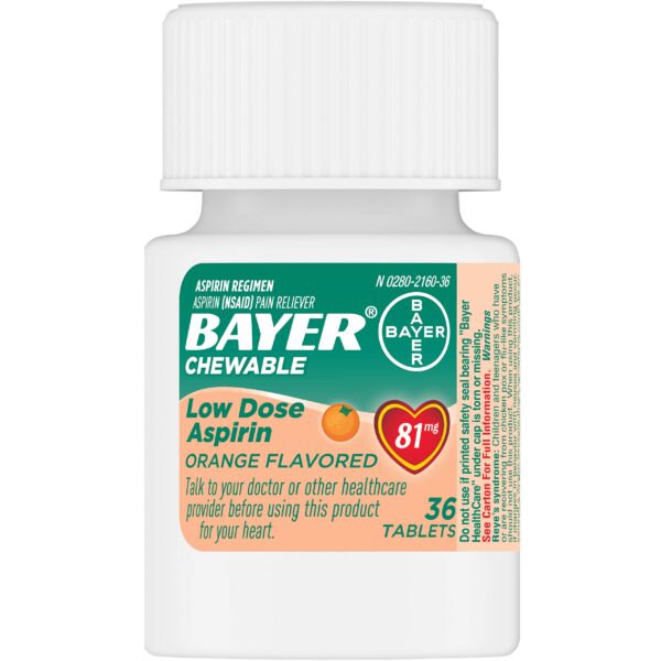 Bayer Chewable Low Dose Aspirin, 81 mg Tablets, Orange 36 ea (Pack of 3)