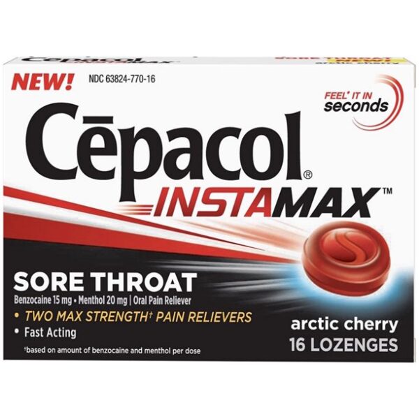 Cepacol Instant Max Sore Throat Lozenges, Arctic Cherry, 16 Little Lozenges (Pack of 2)
