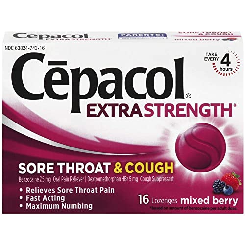 Cepacol Maximum Strength Throat and Cough Drop Lozenges, Mixed Berry, 16 Count (Pack of 12)