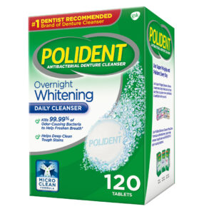 Polident Overnight Whitening, Antibacterial Denture Cleanser, Triple Mint Freshness 120 ea (Pack of 2)