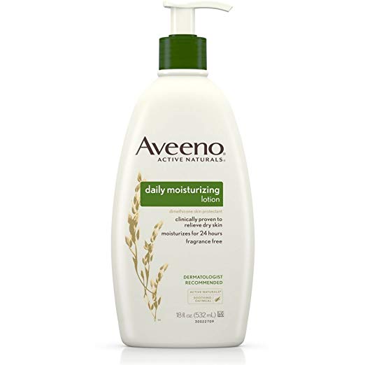 Aveeno Daily Moisturizing Body Lotion with Soothing Oat and Rich Emollients to Nourish Dry Skin, Fragrance-Free, 18 fl. oz