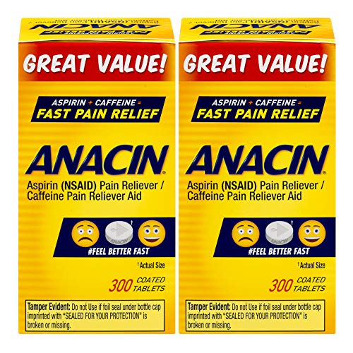 Anacin Fast Pain Relief Pain Reducer Aspirin Tablets, 300 Tabs (Pack of 2)
