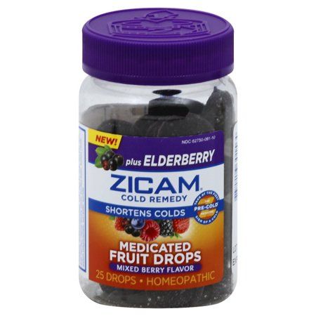Zicam Cold Remedy Medicated Fruit Drops Homeopathic Medicine for Shortening Colds, Elderberry, 25 Drops