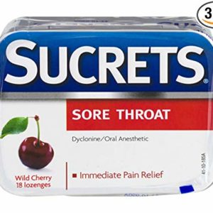 Sucrets Sore Throat Lozenges | Wild Cherry |Pain Relief | 18 CT | Pack of 3