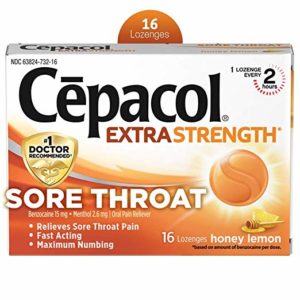 Cepacol Maximum Strength Sore Throat Lozenges with Benzocaine and Menthol, Honey Lemon Cough Drops, 16 Count (Pack of 3)