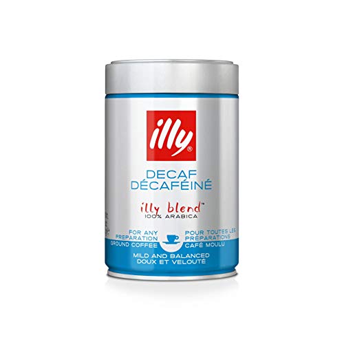illy Decaf Ground Drip Coffee, Medium Roast, Classic Roast with Notes of Chocolate & Caramel, 100% Arabica Coffee, All-Natural, No Preservatives, 8.8oz,