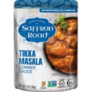 Saffron Road Simmer Sauce, Non-GMO, Gluten-Free, Halal, Tikka Masala, 7 Ounce (Pack of 8)