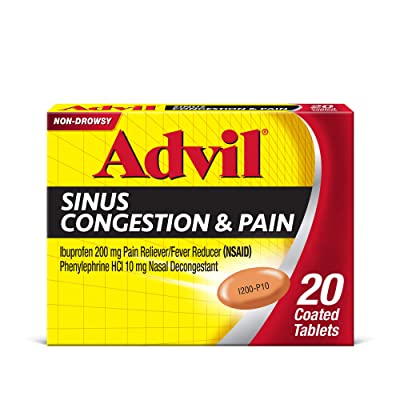 Advil Sinus Congestion & Pain Relief (20 Count Packets), Non-Drowsy, 200mg Ibuprofen Pain Reliever/Fever & Nasal Decongestant, One Tablet Dose