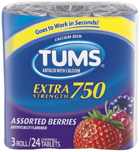 TUMS Extra Strength Assorted Berries Antacid Chewable Tablets for Heartburn Relief, 4 pack of 3 rolls of 12ct