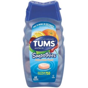 TUMS Smoothies Extra Strength Assorted Fruit Antacid Chewable Tablets 60 Count