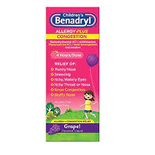 Benadryl-D Children's Allergy & Sinus Liquid Grape Flavored 4 OZ - Buy Packs and SAVE (Pack of 2)