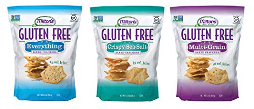 Milton's Gluten Free Baked Crackers, 3 Flavor Variety Bundle. Crispy & Gluten-Free Baked Grain Crackers (Crispy Sea Salt, Everything, and Multi-Grain, 4.5 oz).