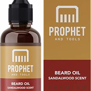 PREMIUM Sandalwood Scent Beard Oil for Healthier Facial Hair Grooming - All Natural Conditioner and Shampoo-like Softener, Shine and Fuller Beards & Mustache Growth - NUTS-FREE & VEGAN! Prophet