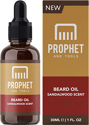 PREMIUM Sandalwood Scent Beard Oil for Healthier Facial Hair Grooming - All Natural Conditioner and Shampoo-like Softener, Shine and Fuller Beards & Mustache Growth - NUTS-FREE & VEGAN! Prophet