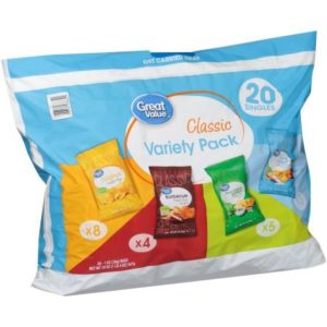 Great Value Classic Original, Sour Cream & Onion, Barbecue & Salt & Vinegar Potato Chips Variety Pack 20-1 oz. Bags