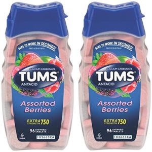 Tums Antacid Chewable Tablets, Extra Strength 750, Assorted Berries, 192 Tablets (2 X 96 Count Bottles)