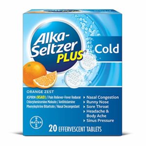 Alka-Seltzer Plus Cold Medicine, Orange Zest Effervescent Tablets with Pain Reliever/Fever Reducer, Orange Zest, 20 Count