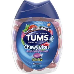 TUMS Chewy Bites Assorted Berries Antacid Hard Shell Chews for Heartburn Relief, 60 count