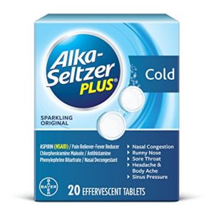 Alka-Seltzer Plus Cold Medicine, Sparkling Original Effervescent Tablets with Pain Reliever/Fever Reducer, Sparkling Original, 20 Count