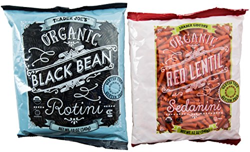 Trader Joe's Organic Gluten Free Pasta - Red Lentil Sedanini and Black Bean Rotini (2 Bags)