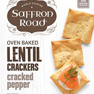 Saffron Road Oven Baked Lentil Crackers, Non-GMO, Gluten-Free, Halal, Cracked Pepper, 4.5 Ounce (Pack of 6)