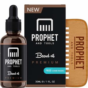 PREMIUM Unscented Beard Oil and Comb Kit for Thicker Facial Hair Grooming - The All-In-One Conditioner and Shampoo-like Softener, Shine and Fuller Beards & Mustache Growth - NUTS-FREE & VEGAN! Prophet