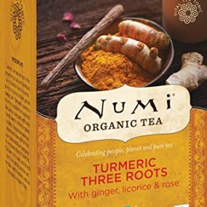 Numi Organic Tea Three Roots, 12 Count Box of Tea Bags (Pack of 3) Turmeric Tea