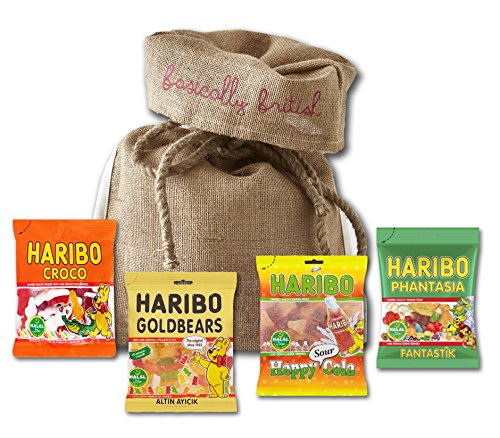 Haribo Halal Gummy Bears by The Yummy Palette | Halal Haribo Cola Halal Haribo Gold Bears in Basically British Burlap Gift Bag