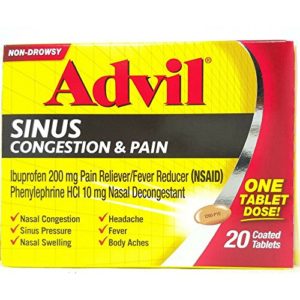 Advil Congestion Relief (20 Count) Pain Reliever / Fever Reducer Coated Tablet, 200mg Ibuprofen, Nasal Decongestant, Sinus Pressure