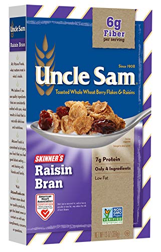 Uncle Sam Skinner's Raisin Bran with Whole Wheat Berry Flakes and Raisins, 13 Ounce, Pack of 12