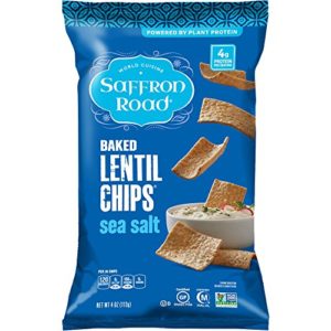 Saffron Road Baked Lentil Chips, Non-GMO, Gluten-Free, Sea Salt, 4 Ounce (Pack of 12)