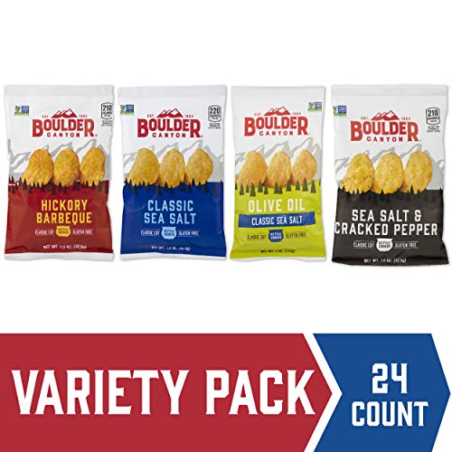 Boulder Canyon Kettle Cooked Potato Chips, Variety Pack, 1.5 oz. Bag, 24 Count - Gluten Free, Crunchy Chip, Great for Lunches or Snacking on the Go