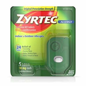 Zyrtec Prescription-Strength Allergy Medicine Tablets With Cetirizine, 5 Count, 10 mg, Travel Size
